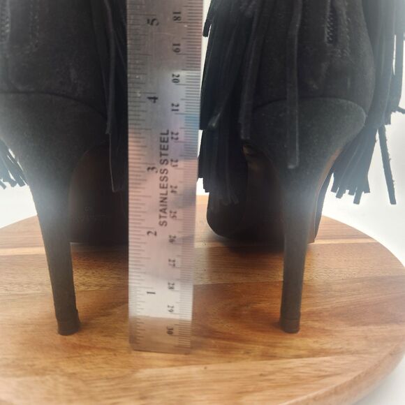 Zara Fringe Ankle Booties Women's 8.5M Black Suede Back Zip 4‎ Inch Heel Western - Picture 5 of 13